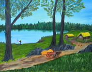 Canvas print Village Lake 24"H x 36"W