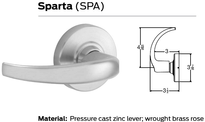 Entry//Office Vandlguard Satin Chrome Finish Schlage Commercial ND91BDSPA626 ND Series Grade 1 Cylindrical Lock Sparta Lever Design