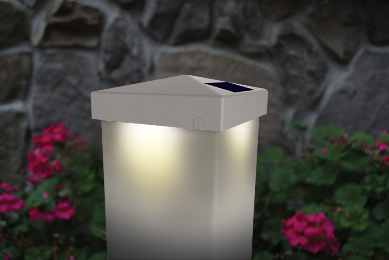 Solar Deck Post Cap Lights White 4x4 Or 5x5 Pyramid Shape Design