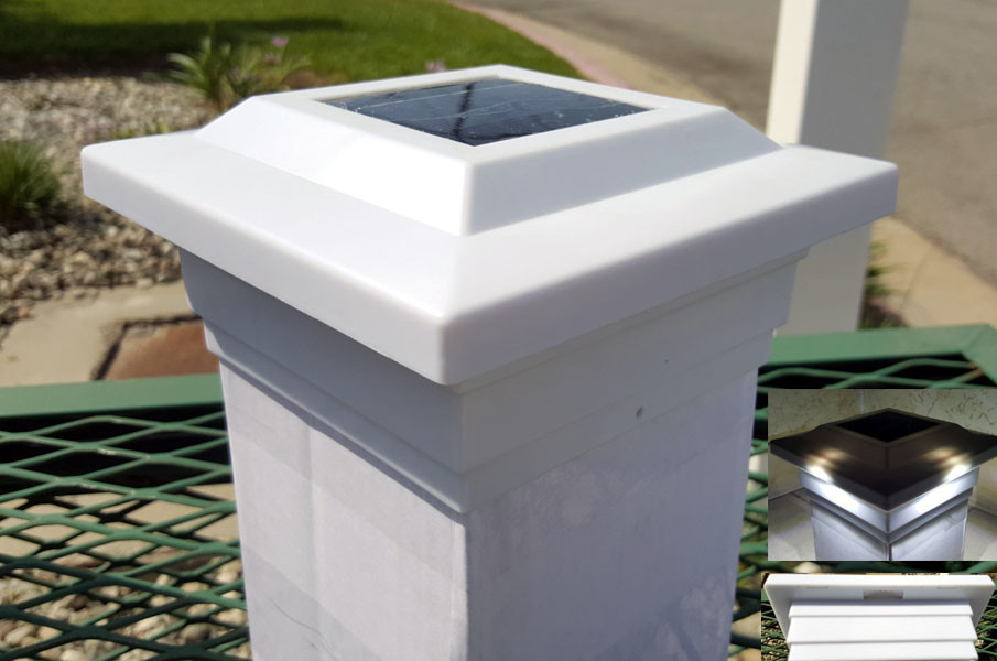 5x5 Solar Post Caps White Low Profile 4 Smd Off Led Set Of 2