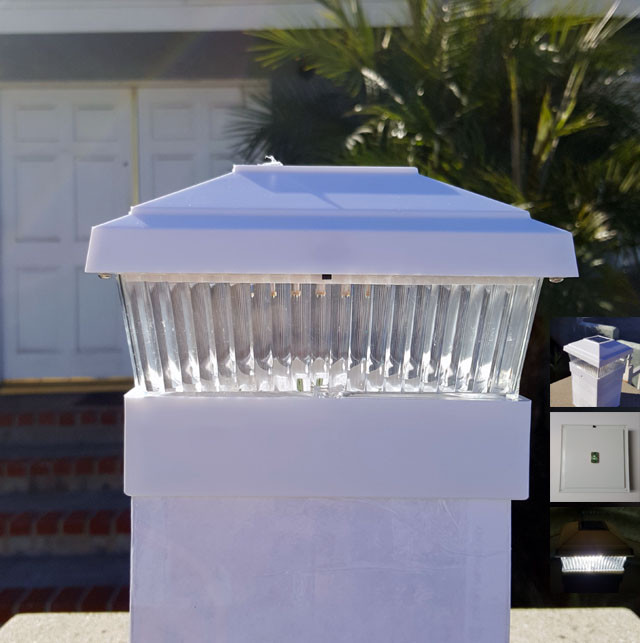 solar fence post lights for actual 5x5 posts white set of 2 solar fence post lights 5x5 white