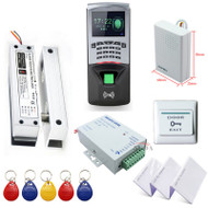 Fingerprint RFID Access Control System Kit Frameless Glass Door Set+Electric Bolt Lock+Card Keytab+Power Supply+Button+DoorBell