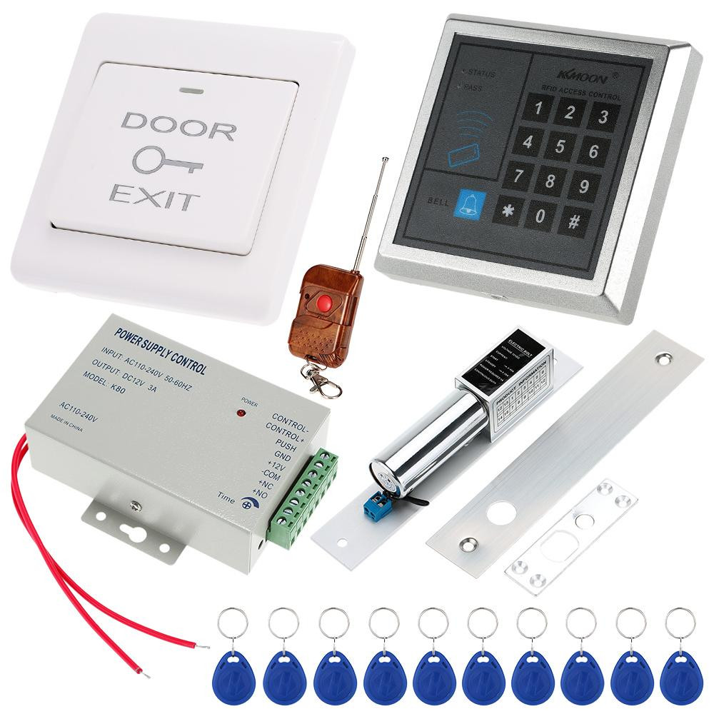 RFID Access Control System Access Reader+Eletric Lock++ Power Supply + Push  Button + 1*Remote Controller + 10*RFID Card - allinbest.com