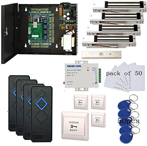 DIY Full Complete RFID Door Access Control Kits with 4 600LBS Magnetic Locks+PSU
