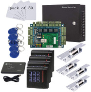 Security Network Door Access Control Board Kit Metal Power Box for 4 Doors Fail Secure Strike Lock RFID Password Reader Key Cards