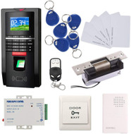 Biometric Fingerprint Access Control Systems Keyless Entry Kits USA Door Electric Strike Lock+Remote Control+110-240V Power Supply+Doorbell + Exit Button+RFID Key Fods/Cards