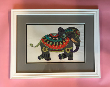 Colorful Painted Elephant Embroidered Framed Artwork