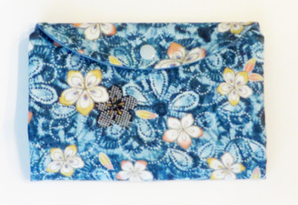 Ladies blue cotton fabric wallet with magnetic closure