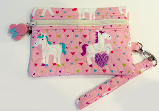 Little Girls' Pink Unicorn Print Zipper Purse with Wrist Strap