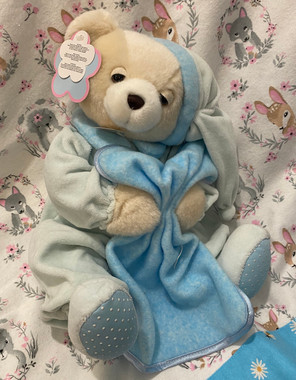 Blue Blankie Buddy 12 inch Plush bear sings "Rock A Bye Baby" when his chest is pressed
