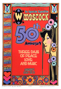 Woodstock 50th Anniv Poster Art Nouveau Hand Signed Numbered by David Byrd w COA