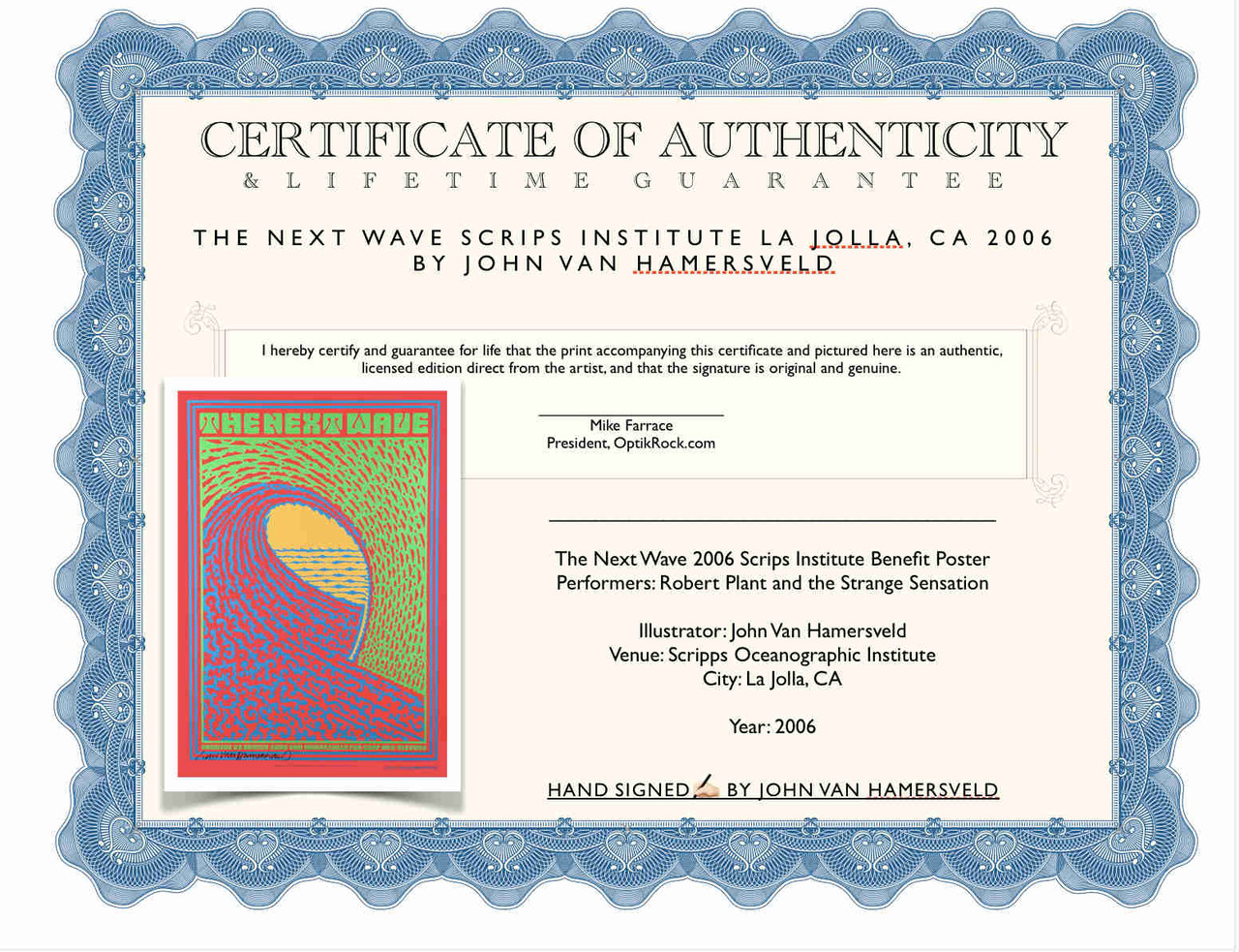 The Next Wave Surf Poster for 2006 Scrips Benefit Signed by John