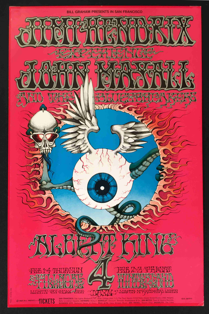 BG105-2 Jimi Hendrix Poster John Mayall Fillmore Winterland 68 2nd