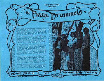 Beau Brummels Original Handbill by Roger Shepherd Shire Road Pub Sacramento 1975