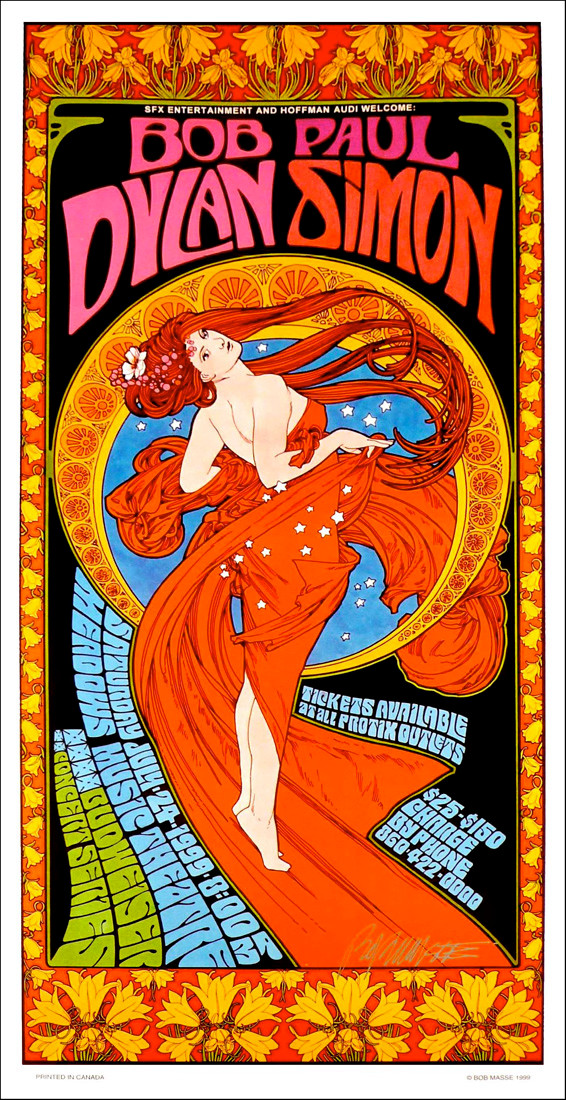 Bob Dylan and Paul Simon Tour Poster 1999 Signed Bob Masse