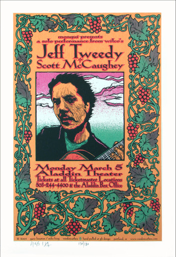 Jeff Tweedy Aladdin Theater 2001 Signed Silkscreen Poster by Gary