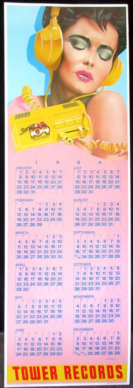 Tower Records Original Poster Calendar 1984 Frank Carson Stereo 105 FM  Stockton - OptikRock