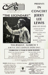 Jerry Lee Lewis & James Burton Poster Cherokee Music Hall Galt 1984 SHIPS FREE