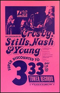1971 Tower Records Sunset Poster Atlantic Crosby Stills Nash & Young CSNY