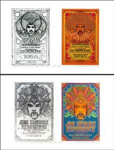 Jimi Hendrix At the Fillmore East 1968 2 Poster Set, Both with Original Concept Sketch & Hand-signed By Artist David Byrd Includes Annotated COA