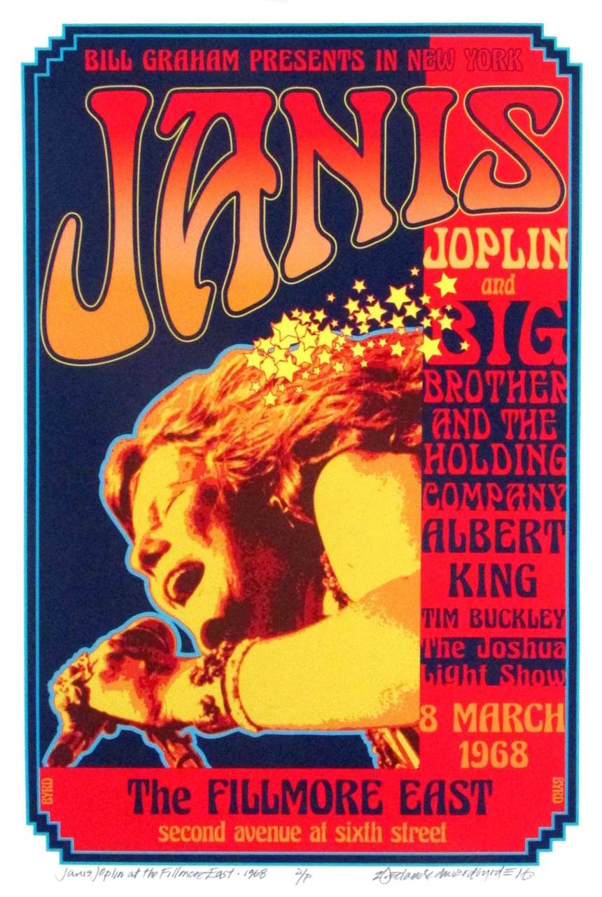 Honoring Janis Joplin at Fillmore East 1968 New Poster Hand-Signed