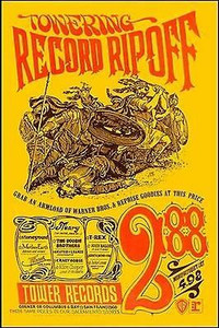 1971 Tower Records Sunset Poster Warner Bros. Alice Cooper T-Rex Stonegroun