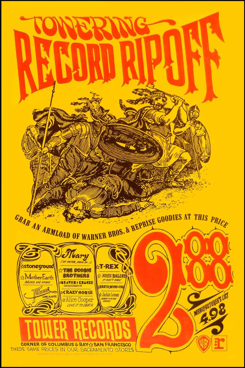 ORUMOK RECORDS ポスター 1971 Tower Records Sunset Poster Warner Bros. Alice Cooper T-Rex