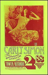 1971 Tower Records SunsetPoster Elektra Records Carly Simon Original Mint