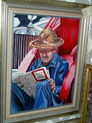 Chinese Man Reading Original Acrylic Painting by Ann Marie Batiste