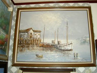 Harbor Scene Original Oil Painting by W. Jones
