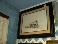 Locomotive Framed Original Pen & Ink Drawing by T Rays