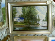 Cottage On Island Lake Original Oil Painting by J. W. Rajala