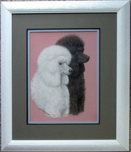 Poodles Framed Original Pastel Drawing by the Porter Family