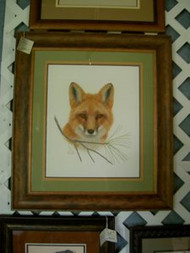 Red Fox with Pine Needles Framed Original Pastel Drawing by the Porter Family