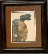 Black Foot Indian Original Pastel Drawing by the Porter Family Framed