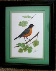 Robin with Mulberry Framed Original Pastel Drawing by the Porter Family