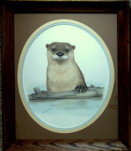 Framed Original Pastel Drawing River Otter