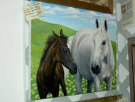 Original Acrylic Painting White Horse and Brown Foal