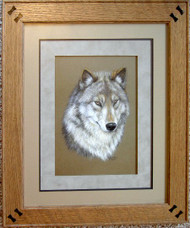 Framed Original Pastel Drawing Gray Wolf vignette
