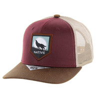 KSM532 NATIVE WOLF , OIL LEATHER TRUCKER - BURGUNDY