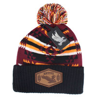WB386 NATIVE EAGLE , PU PATCH POM BEANIE - BURGUNDY/BLACK