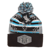 WB386 NATIVE BUFFALO SKULL , PU PATCH POM BEANIE - GREY/BROWN