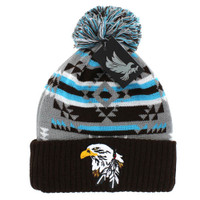 WB387 NATIVE EAGLE , POM BEANIE - GREY/BROWN