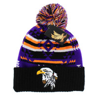 WB387 NATIVE EAGLE , POM BEANIE - PURPLE/BLACK