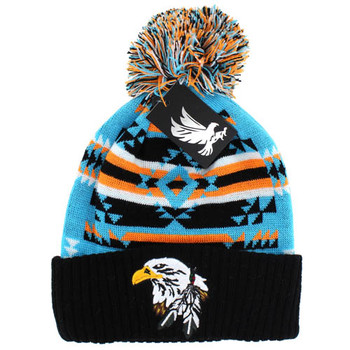 WB387 NATIVE EAGLE , POM BEANIE - TURQUOISE/BLACK - Ace Cap