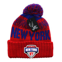 WB450 NEW YORK , POM BEANIE - RED(ROYAL)