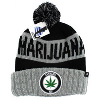 WB184 MARIJUANA , POM BEANIE - BLACK(GREY)