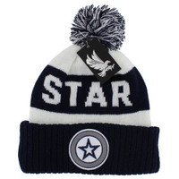 WB184 STAR , POM BEANIE - WHITE(NAVY)