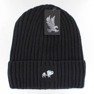 WB700 BUFFALO , SILVER PATCH, FUR LINED BEANIE - BLACK