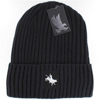 WB700 BULL RIDER , SILVER PATCH, FUR LINED BEANIE - BLACK